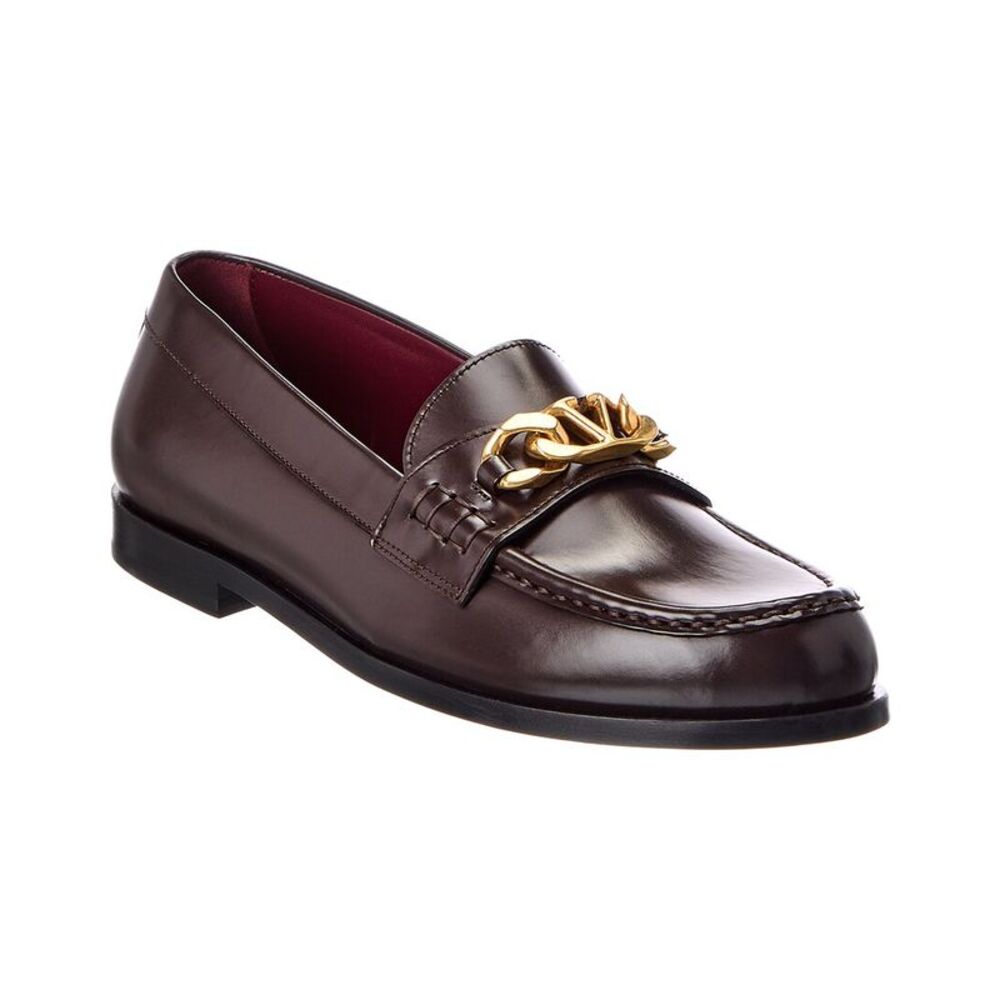 Valentino Vlogo Chain Leather Loafer, Brown
